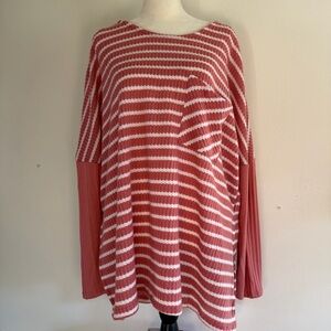 Striped Long Sleeve Women's Blouse - Red